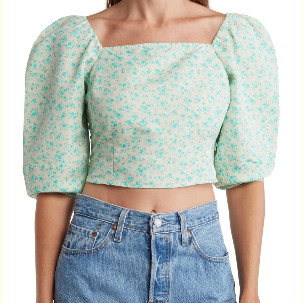 Levi's Yvie Crop Top Odesa Floral Electric Green 90s Cottagecore Spring XS New